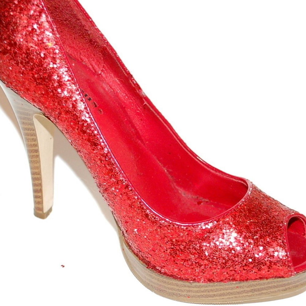 Red Sequinned Platform Stilettos